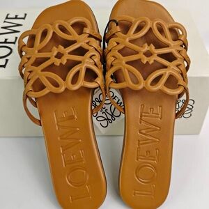 Loewe Tan Leather Anagram Slide Sandals